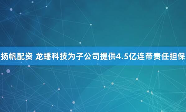 扬帆配资 龙蟠科技为子公司提供4.5亿连带责任担保