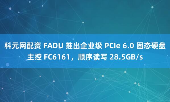 科元网配资 FADU 推出企业级 PCIe 6.0 固态硬盘主控 FC6161，顺序读写 28.5GB/s